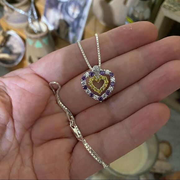 Sterling Silver Colored Cz Heart Necklace - Picture 6 of 6